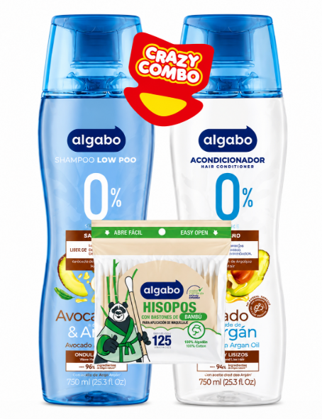Combo Shampoo y Acondicionador Avocado y Argán 750 ml + Hisopos de Regalo Algabo